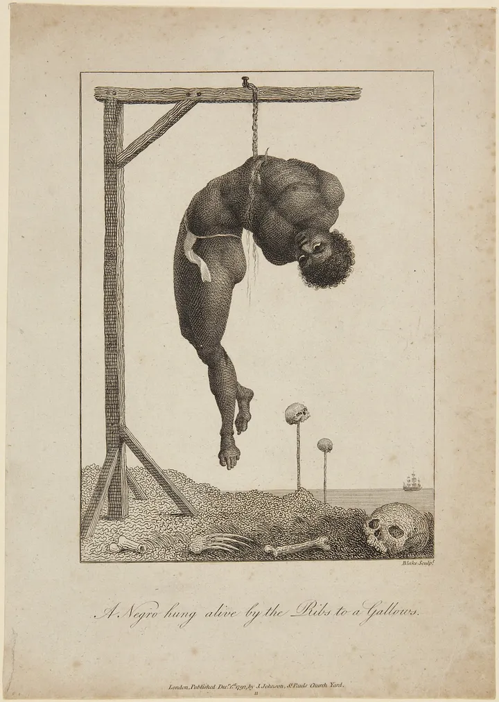 Negro hung alive by the Ribs to a Gallows, William Blake, 1738–1809